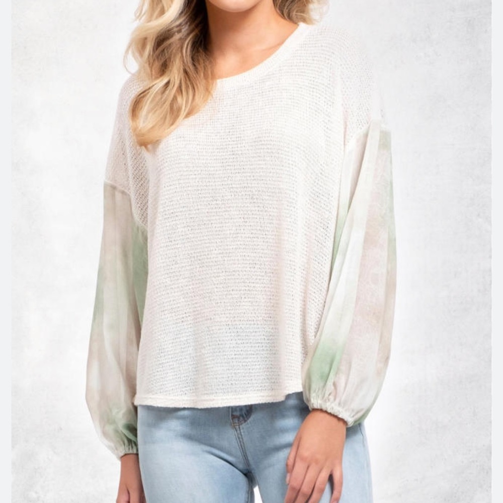 Blu Pepper Buckle NWT Green Tie Dye Sleeve Open Knit Top Tunic Size Small - Picture 9 of 10